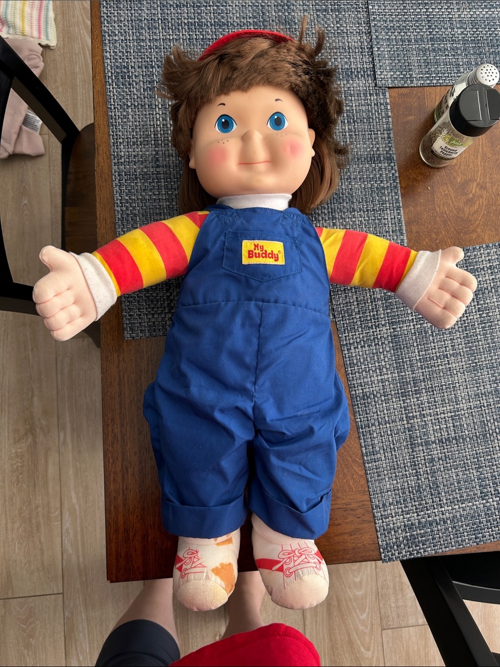 My Buddy Plush Doll in Blue Overalls and Red-Yellow Stripe Shirt